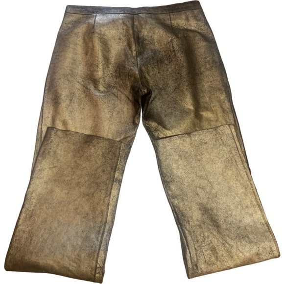 BCBGMaxazaria Gold Bronze Zip Front Genuine Leather Straight Leg Pants - Picture 8 of 14